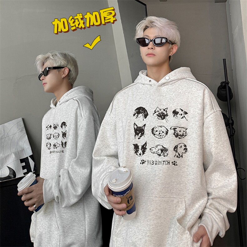 现货WY627-P45卡通克重磅连帽加绒卫衣男美式高街潮牌外套a，女装短外套，电商A456（原C415）