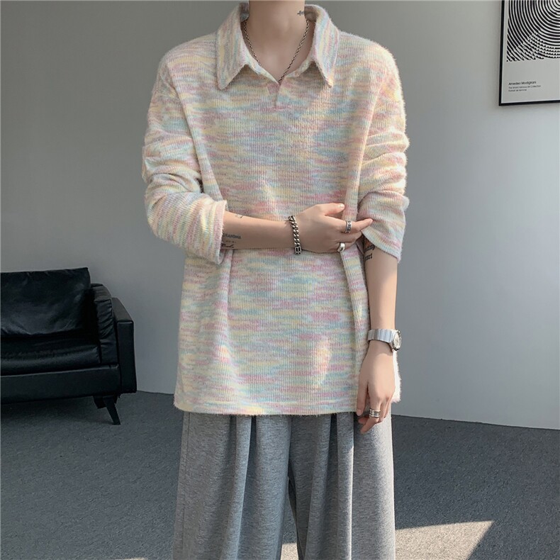 美式男士卫衣慵懒风彩点立领外衣宽松休闲针织衫毛衣,男装针织衫/毛衣,电商B319
