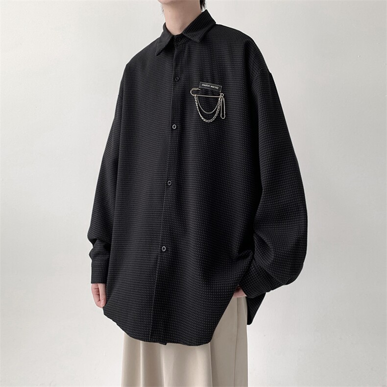 港风宽松挂链长袖衬衫厚款男KD630-P30,男装衬衫,电商D312-1