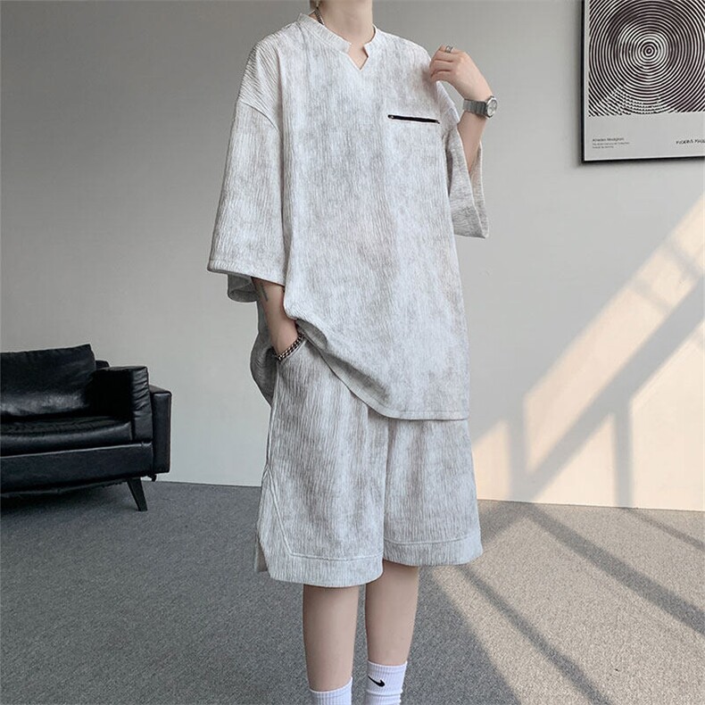 TZ791-特批55控98夏季冰感扎染冰丝速干大码短袖短裤T恤套装男,男装休闲套装,电商A059