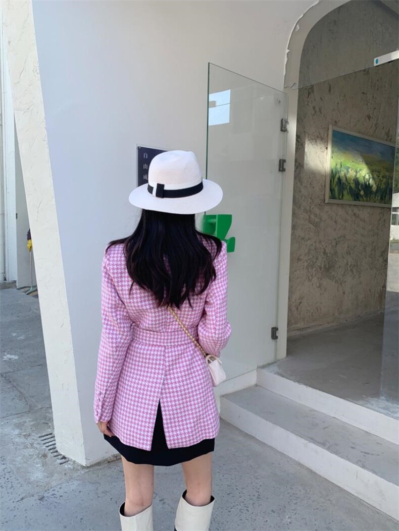 粉格西装，女装西装，HE