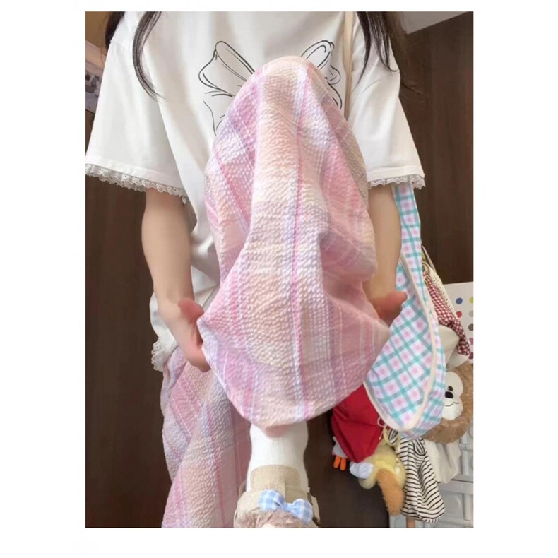 AK2291-P50格子裤子女夏薄2026新款高腰阔腿裤直筒山本裤,女装休闲裤,星座617A-2