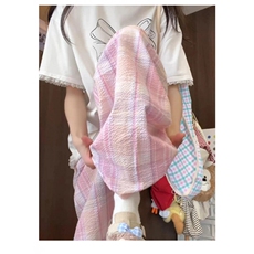 AK2291-P50格子裤子女夏薄2026新款高腰阔腿裤直筒山本裤，女装休闲裤，星座617A-2