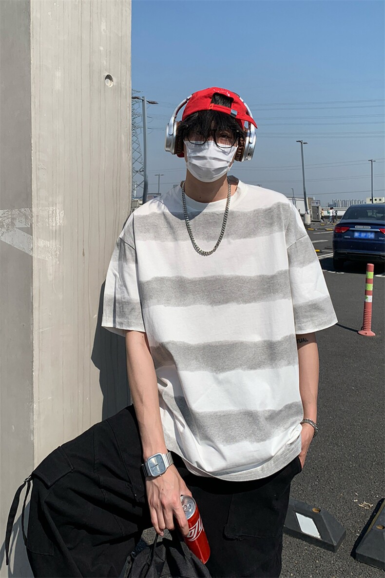 美式扎染条纹短袖t恤男女夏季宽松复古半袖情侣T3622-特价P30,男装T恤,电商A007