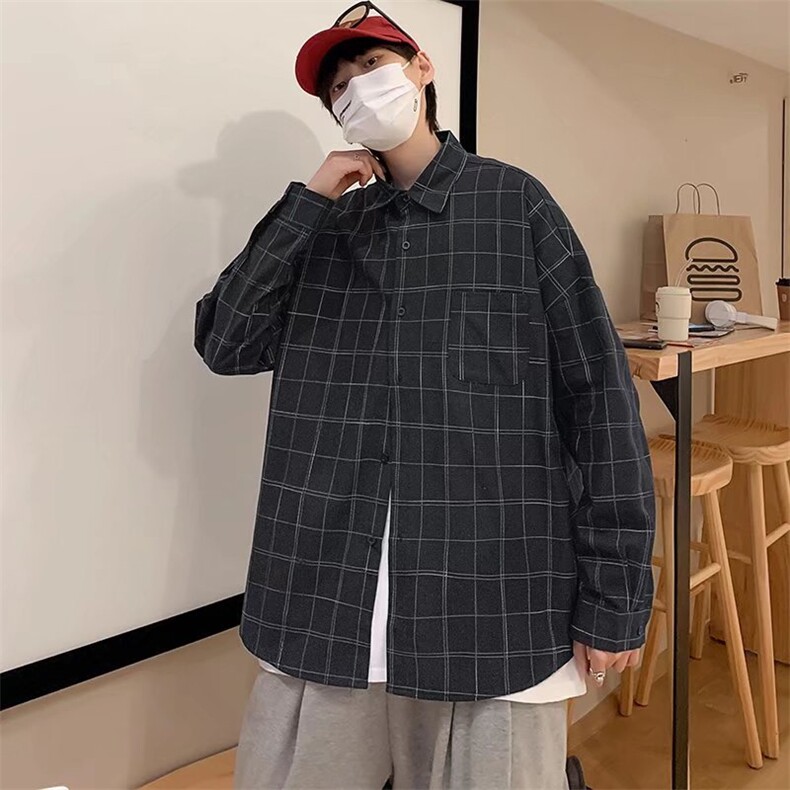 长袖格子衬衫春款男港风潮流C015P30,男装衬衫,星座1116-2