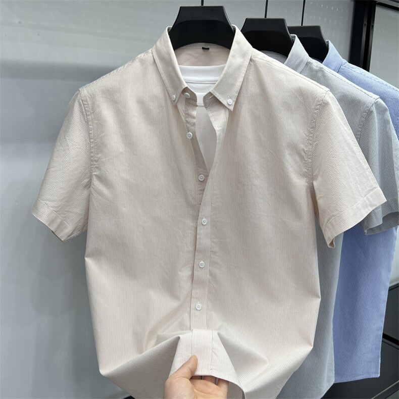 夏季男士条纹短袖衬衫高端商务休闲2025新款中青年男装衬衣,男装T恤,电商B212（原钱塘6029）