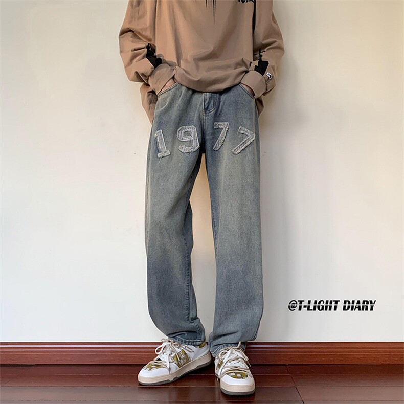 美式复古刺绣牛仔裤男秋季新款直筒宽松休闲百搭长裤K5398-P40,男装牛仔裤,星座512-3
