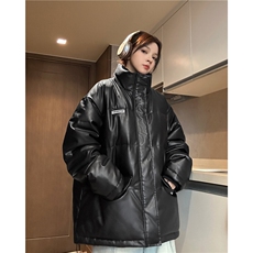 中性冬季宽松美式高街PU皮棉衣假两件加厚外套XZ811A-MF120-P135，男装棉衣，星座811A