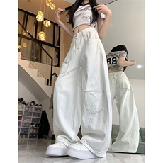 2501-P40美式复古明线解构白色弯刀牛仔裤女街头垂感，男装牛仔裤，电商B323A
