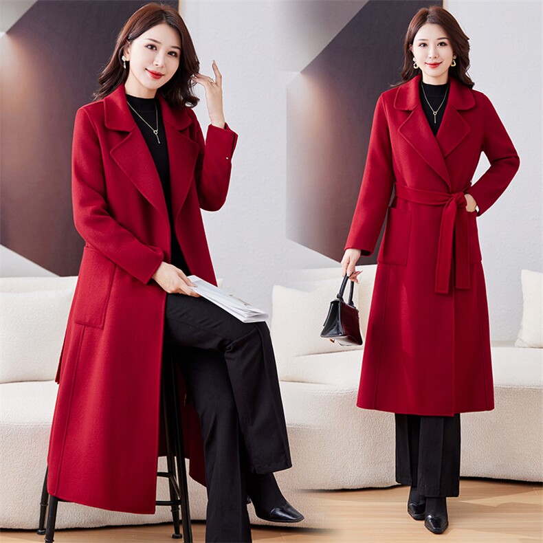 双面羊毛大衣女2026年秋冬新款气质百搭中长款显瘦羊毛外套，女装双面呢大衣，小荷流