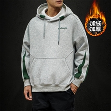 2019冬季新黑墙日系大码男刺绣拼接连帽加绒加厚卫衣W652-P60，男装卫衣，电商A001