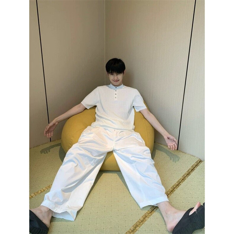 （网图）夏季针织纯色套头亨利领短袖上衣男高级感polo衫P40,男装T恤,电商C306-1