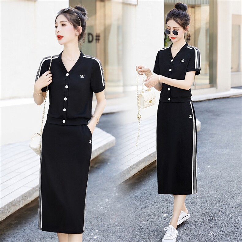 现货2023时尚休闲两件套套装修身运动款短袖韩版休闲套装，女装运动套装，然然