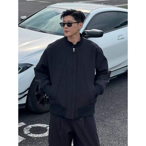 网图黑色美式红内短款飞行夹克男秋季解构倒三角设计感外套痞帅图片