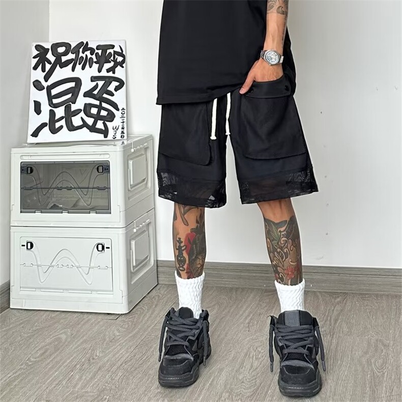 美式篮球运动短裤男夏季黑白拼接设计感裤子QK78P35,男装休闲裤,星座1116-2