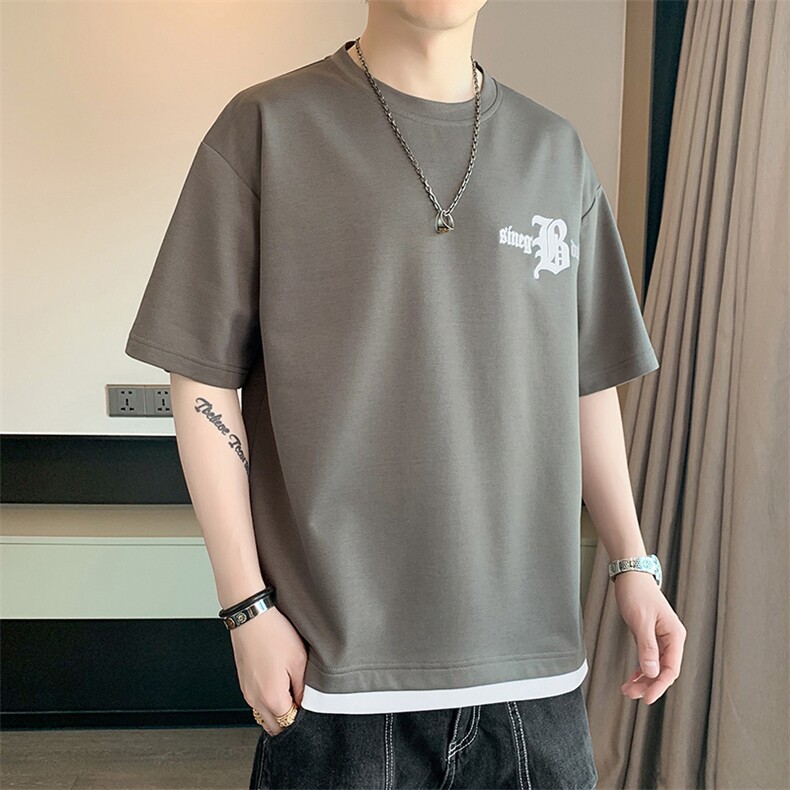 冰氧仿棉短袖店主风体恤休闲百搭刺绣纯色男上衣TC3149-P22控48,男装T恤,星座717