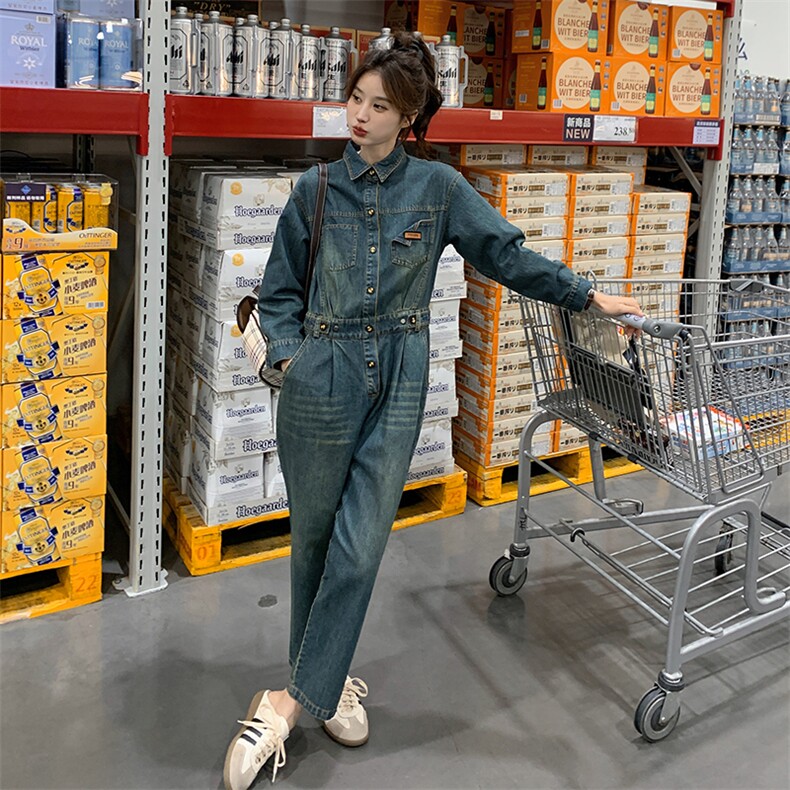 时尚显瘦牛仔连体裤女长裤春季新款高腰修身休闲裤,女装连体裤,秋水欣儿