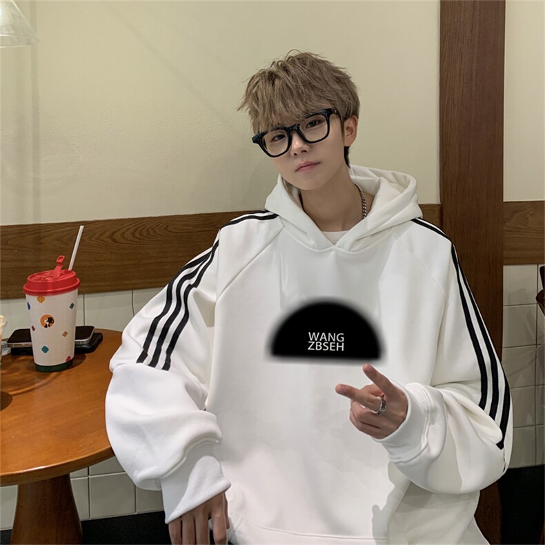 美式三杠条纹复连帽卫衣秋冬男女宽松长袖SWY2474-P55控88,男装卫衣,电商B370
