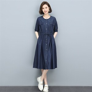 牛仔连衣裙女夏装2023年新款中长款收腰显瘦气质薄款小个子a字裙图片