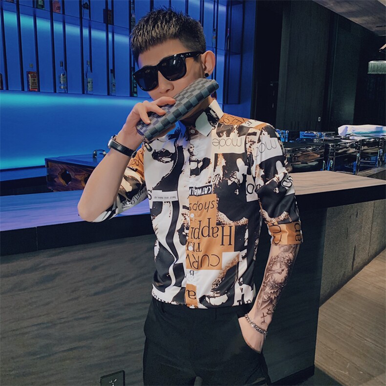 312A-237-P55新款社会小伙中袖衬衫韩版潮流男士五分袖衬衣A,男装T恤,星座312A-5