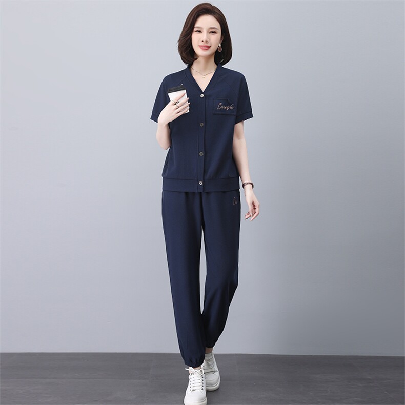 中年妈妈运动服套装洋气2025新款中老年女夏季薄款外套休闲两件套,女装套装/套裙,忆绮罗