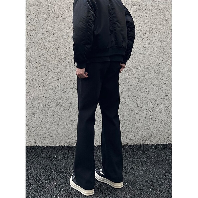 常年现货黑色柳叶弯刀牛仔裤男款美式高街直筒微喇裤子情侣款裤子图片