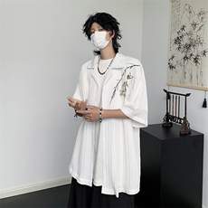 新款冰丝刺绣西装领薄款衬衫短袖男宽松休闲设计感衬衣，男装衬衫，星座410-6（原星座1304-1）