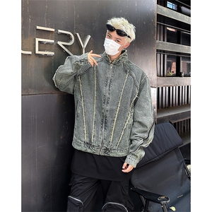 F453 P68男生秋装新中式潮牛仔外套男复古宽松水洗做图片
