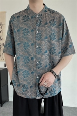 新中式立领风潮T恤短袖高品质上衣刺绣时尚提花T2402-P58，男装T恤，电商A227
