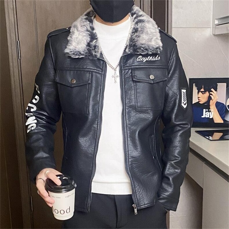 PY119-P180修身皮衣外套男新款男士皮衣外套飞行服夹克加绒保暖,男装夹克,电商D310B-1
