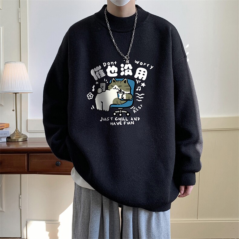 8XL半高领毛衣男大码胖子针织衫毛线衣M18403-P45加绒款-P65,男装针织衫/毛衣,电商A040