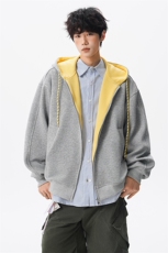 8XL-M秋连帽卫衣男宽松休闲纯色拉链开衫外套拼色帽衫运动WY27P65，女装短外套，电商D206-1