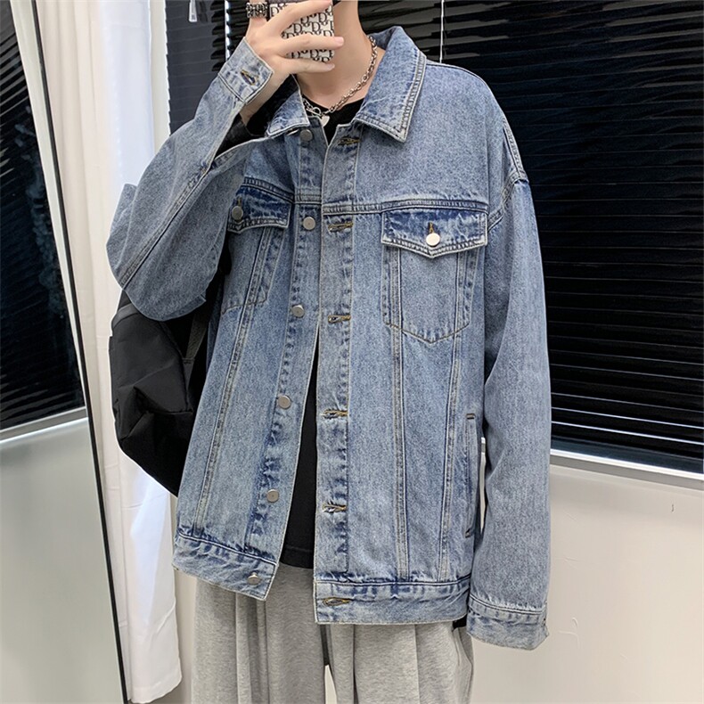 2025春装港风中性男女夹克破洞牛仔衣JK13P70,男装工装外套,电商D325