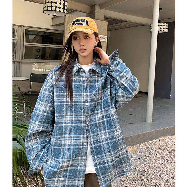 港风衬衫设计感耐磨格子衬衫休闲百搭MD-H507-特批45控79图片