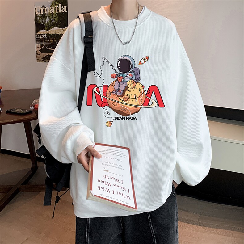 华夫格卫衣圆领卫衣男大码长袖t恤男外套 HW76287-P30加绒款-P40图片