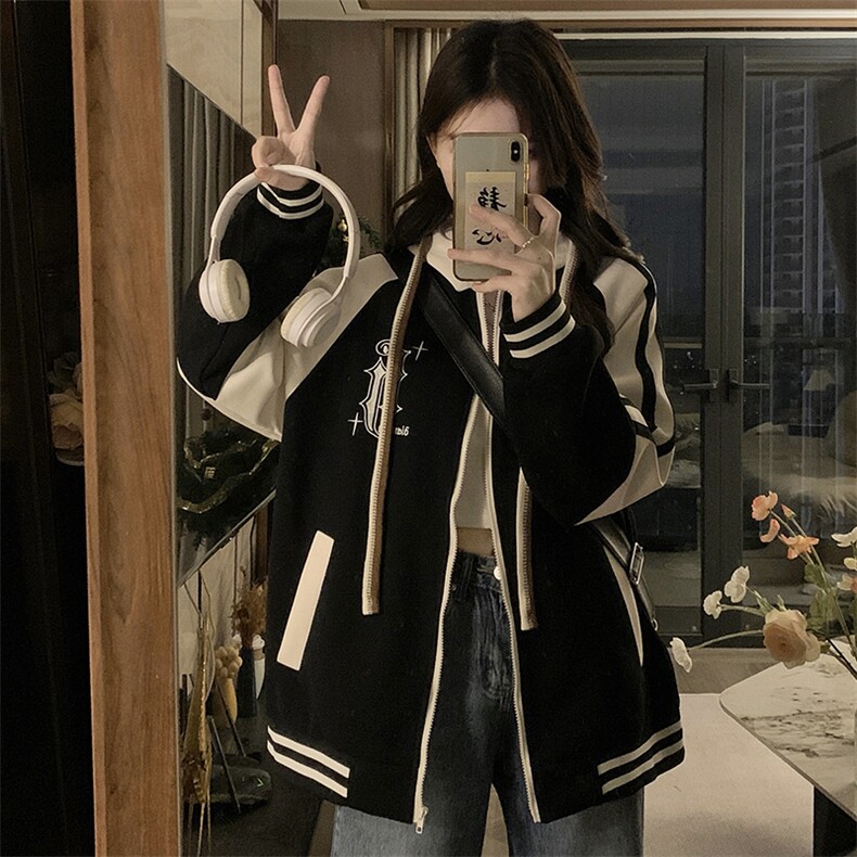 连帽美式复古拼接棒球服女oversize工装外套A306-1-JK001-P98,男装工装外套,电商A306-1