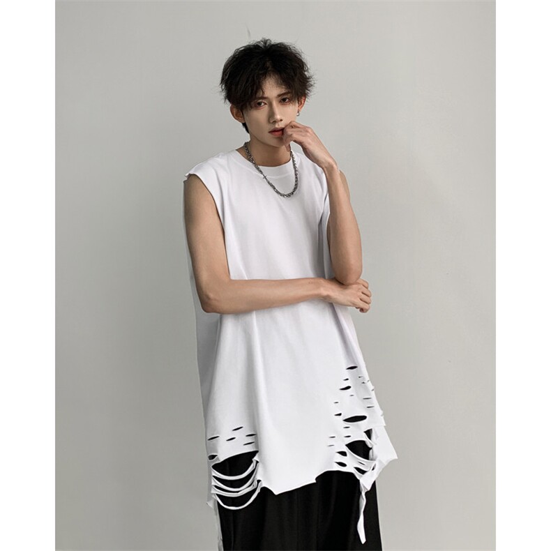 C360-P242024夏季新款高街设计感坎肩上衣破洞背心T恤男现货，男装背心/马甲，星座512-6