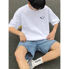 抖音得物供货210克现货宽松纯棉美式潮牌印花落肩袖纯棉T恤AT2118，男装T恤，电商A443