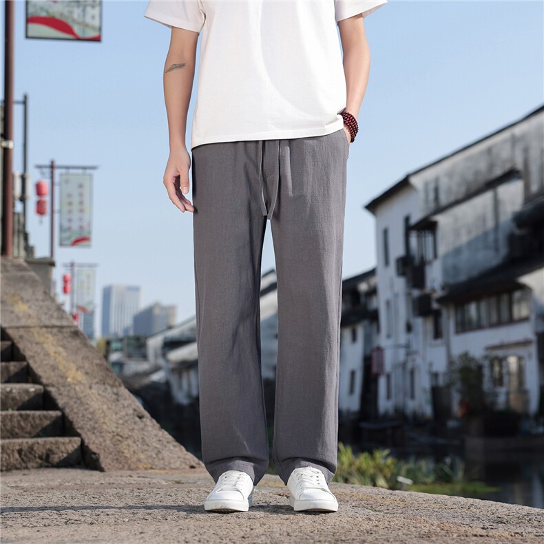 2026夏季新款宽松大码纯色休闲风男装苎麻休闲裤K2610，男装休闲裤，电商A008