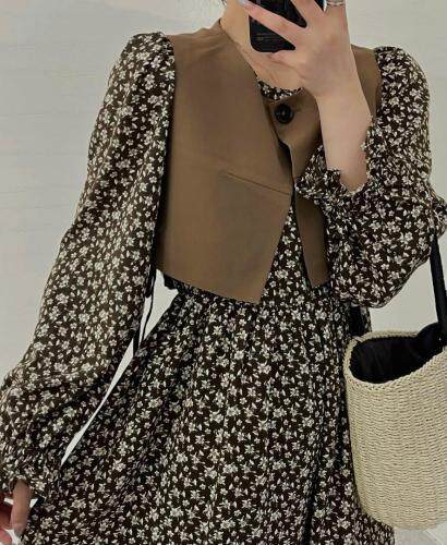 秋季新品，两件套碎花连衣裙图片