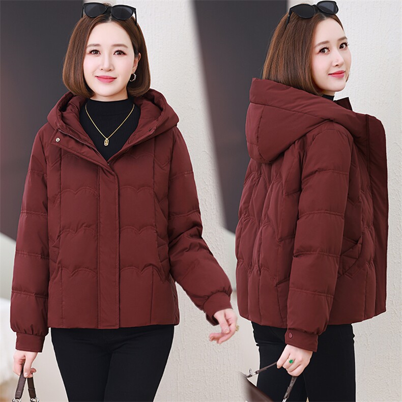 红色短款羽绒服女2024冬新款爆款宽松洋气妈妈加厚保暖白鸭绒外套,女装羽绒服,婷思杰（原婷想服饰）