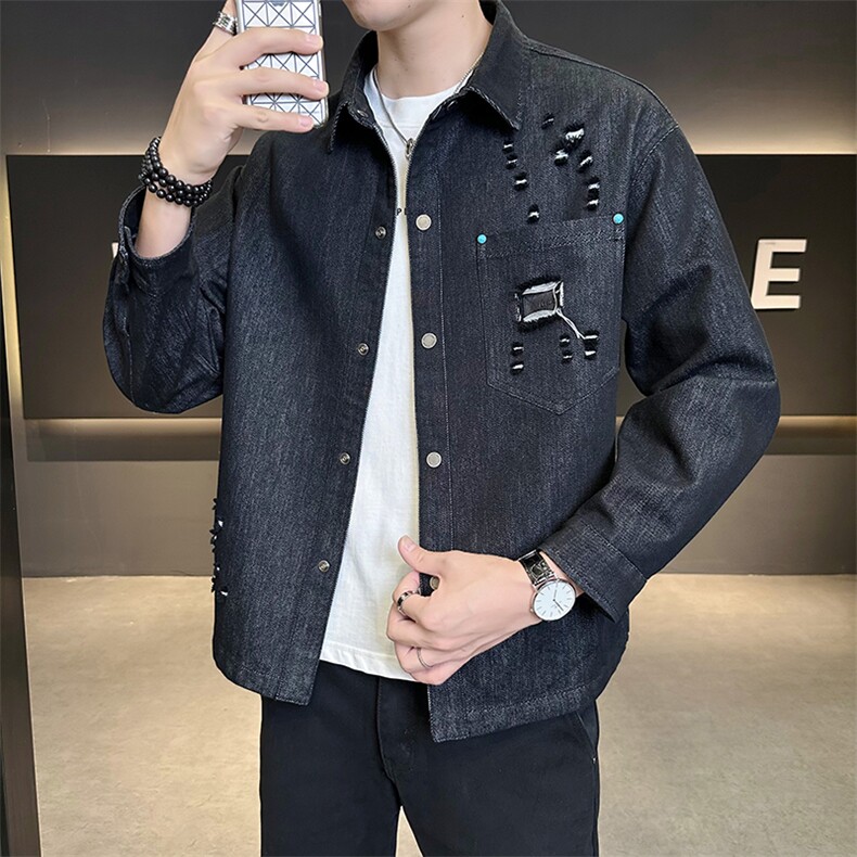 B3533351P108黑秋季新款男士牛仔夹克韩版潮流修身百搭外套,男装夹克,电商B353