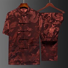 2023夏季新款唐装印花中老年男装套装宽松休闲舒适风短袖唐装，男装民族服装，电商B212（原钱塘6029）