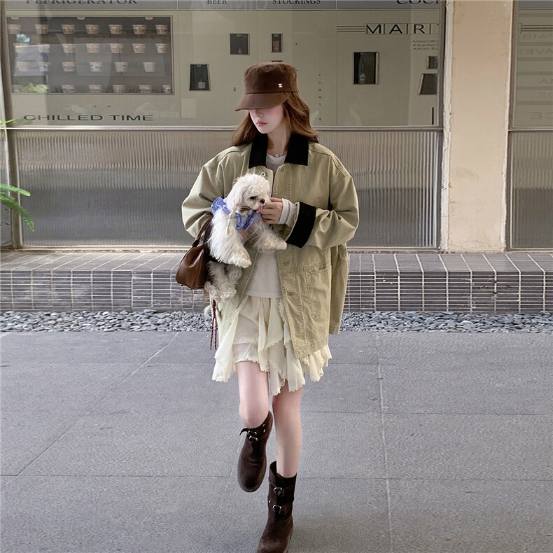 现货26早春卡其色百搭休闲外套2C293-W302P175-K258,女装风衣,2C293