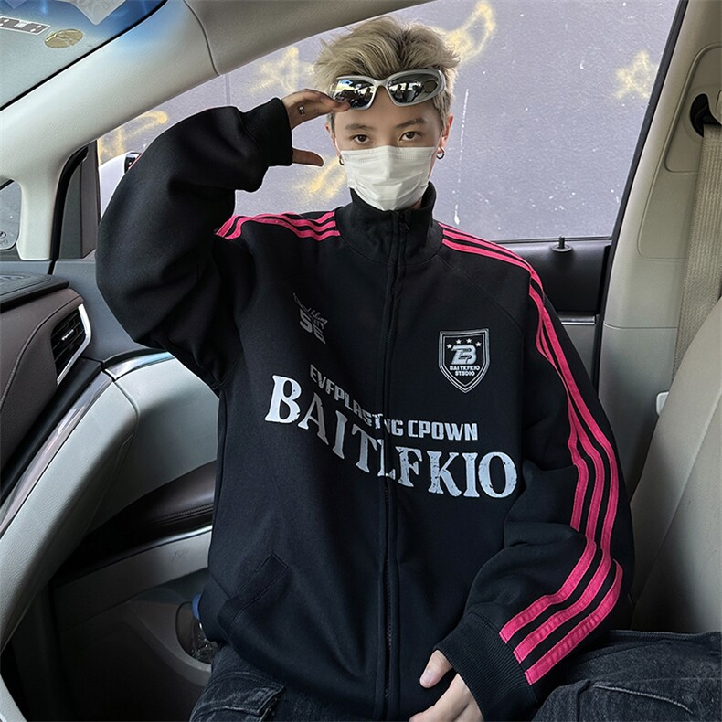 2024新款美式三条杠开衫卫衣立领宽松运动外套男女现货W8368-P48图片