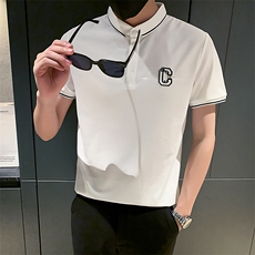 黑色2023社会小伙修身绣花短袖polo衫男士短袖T恤PL513-P48控价68，男装Polo衫，电商A108