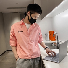 社会风秋纯色宽松爱心印花衬衫时尚B297-7703-P68控98，男装衬衫，电商B297