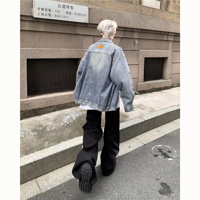 美式复古做旧牛仔外套男款秋拉链美式工装夹克小众JK8609-P70,男装夹克,星座1109-3