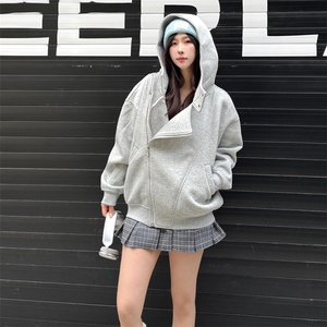 抖音得物品质 26春装美式重磅结构斜拉链高领连帽卫衣开衫外套W61图片