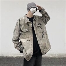 美式高街复古水洗扎染牛仔夹克男女嘻哈情侣休闲外套宽松J842-P68图片